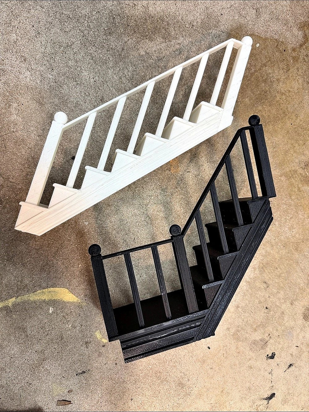 2 Miniature Staircase 3D Printed Display Decor in White & Black Dollhouse